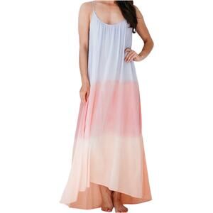9seed Tulum Dress Maxi Low Back Scoop Neck Cami Cover Up Ombre Crystal OS